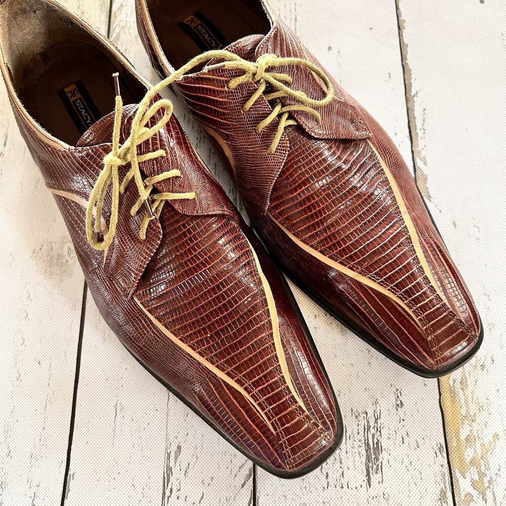 Sz 14 Stacy Adams Burgundy Beige Animal Print Leather Oxford Lace Up Dress Shoes